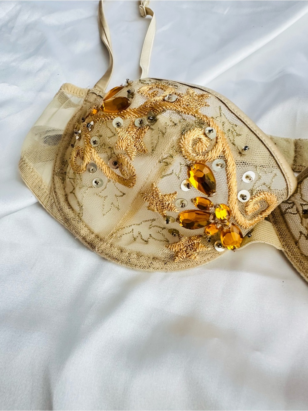 La Perla Sheer Embroidered crystals  Balconette Bra - Gold #152 - Picture 7 of 15
